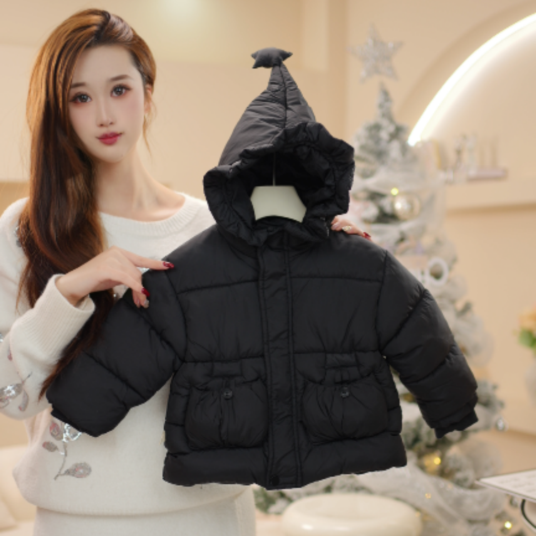 女小童冬装云杉外套2025新款女宝宝加厚连帽上衣冬季潮棉服