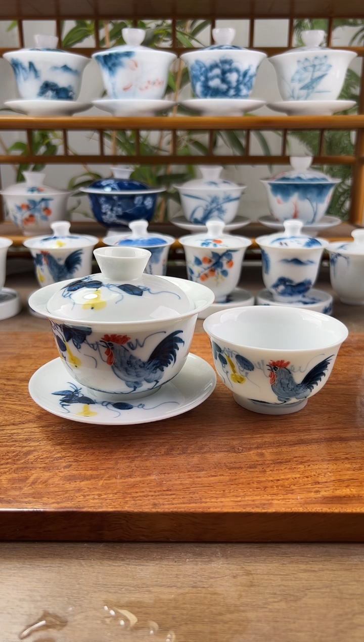 微瑕公鸡180ml三才盖碗+主人君杯