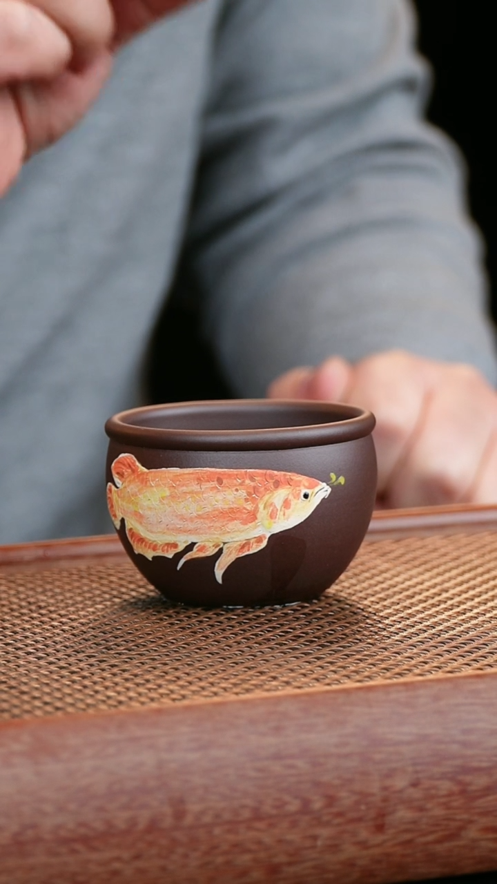 【闪购商品】紫砂茶壶金鱼杯子泥绘宜兴紫砂