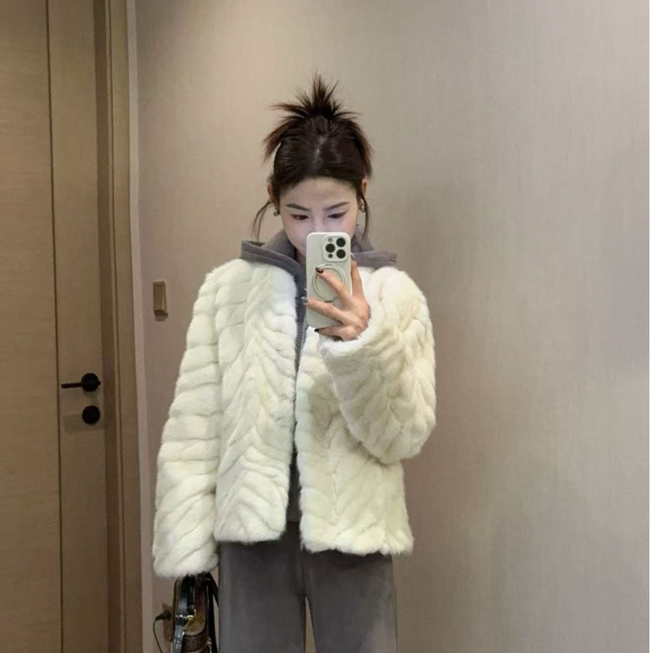 【杨二迪专属】新款皮毛一体外套女冬季2025立领加厚环保毛毛外套