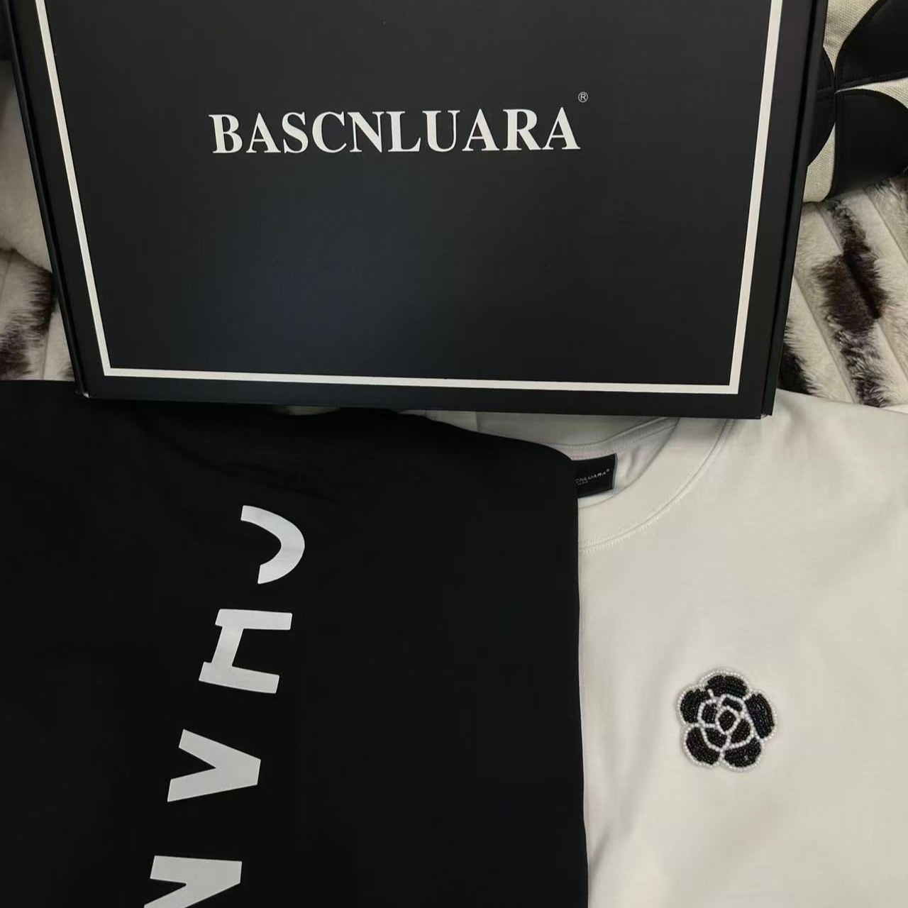 【2号链接】短袖休闲情侣黑色宽松印花圆领百搭设计师8598