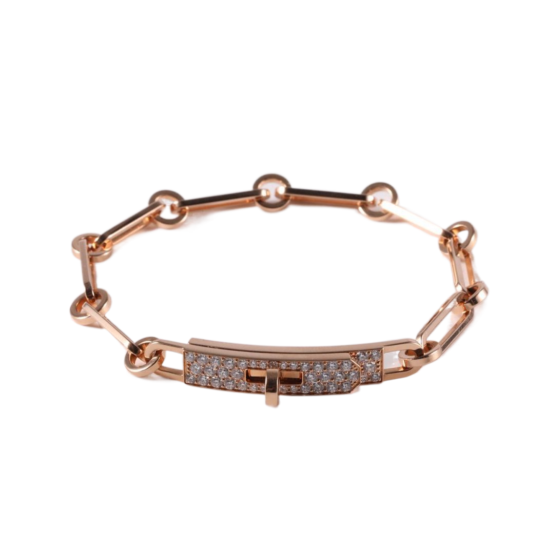 99新 Hermes/爱马仕 小花6欢 kellychain手链 半钻 18K玫瑰金 SH