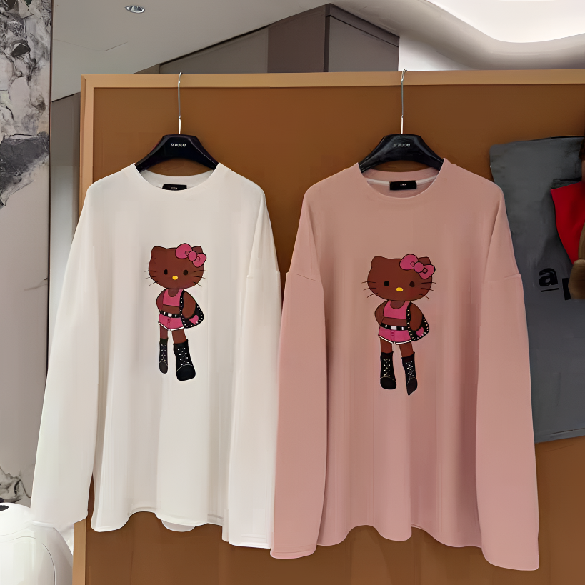 2025爆款冬季慕莱绒铃铛卡通印花长袖圆领宽松百搭打底上衣6075