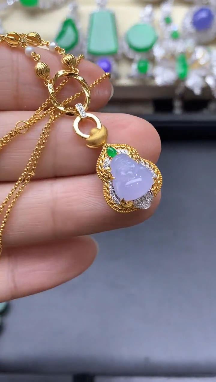 颈饰18K金镶嵌翡翠552-中国好珍宝