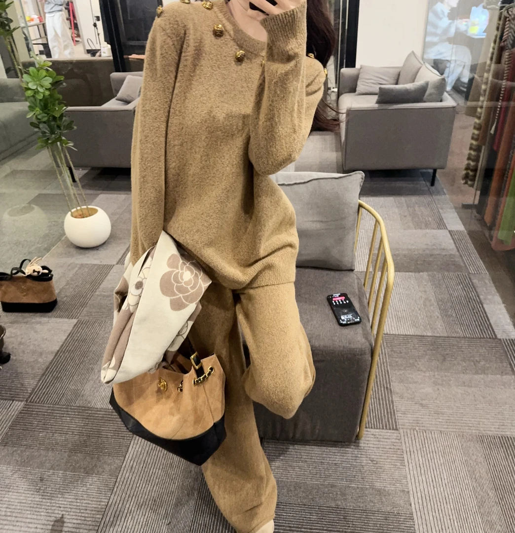 【OS&oneshow】冬季穿搭套装女宽松显瘦休闲慵懒风毛衣阔腿裤两件套