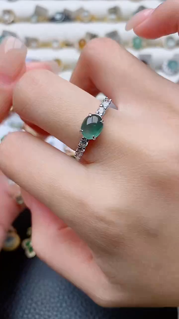 银S925镶嵌戒指翡翠正品 纯天然翡翠