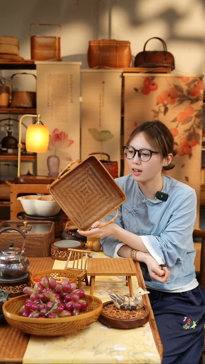 手工竹编提篮杯筐收纳正方形