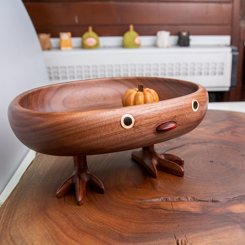 【独家精选】可爱整木黑胡桃小鸡果盘摆件