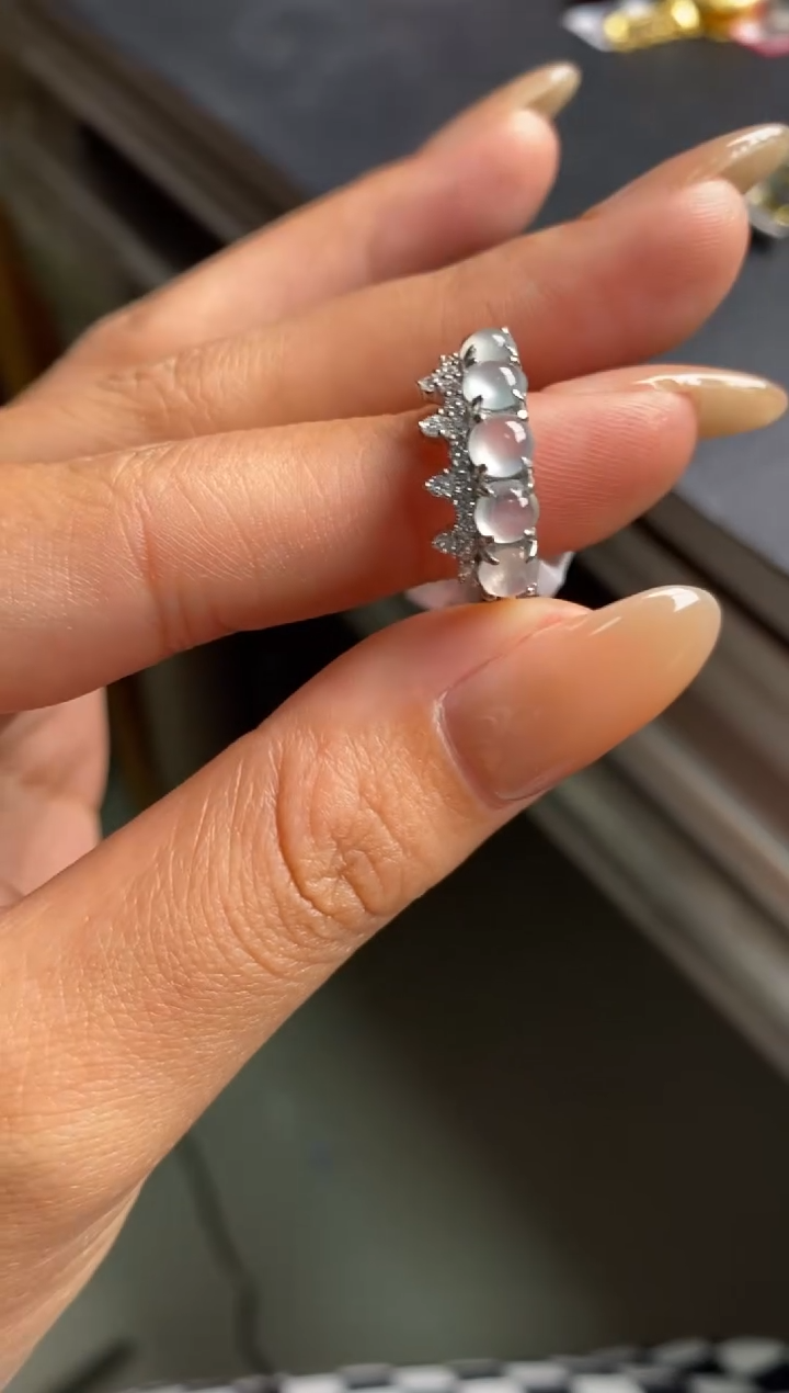 银S925镶嵌戒指翡翠天然A货翡翠