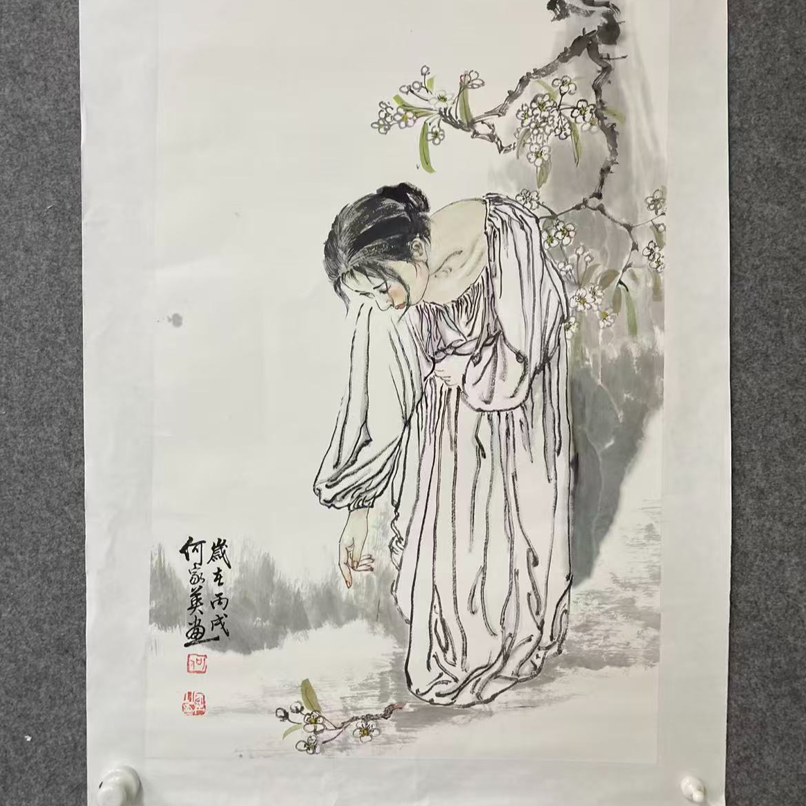 三平尺画-白衣少女-弯腰-HJY-嘉福