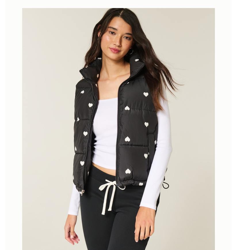 Hollister25秋冬新款甜美爱心面包棉服马甲外套女装344-5038