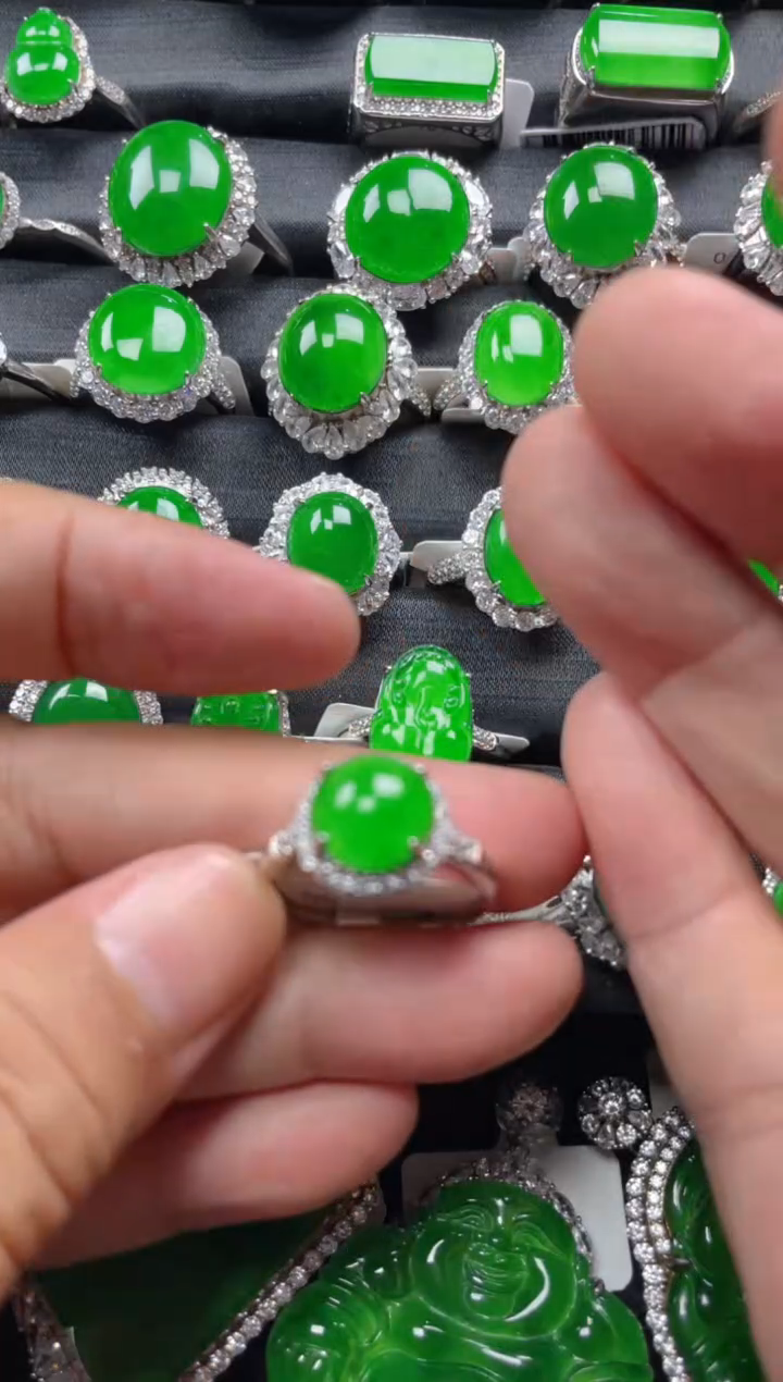 银S925镶嵌戒指翡翠翡翠