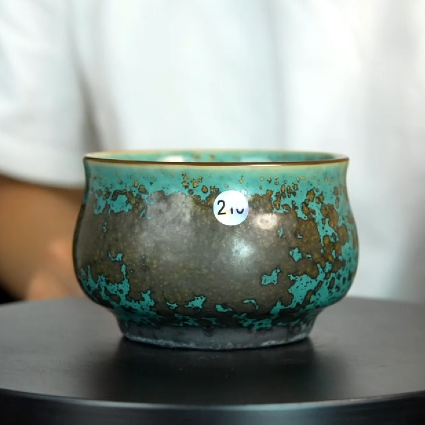 原矿原产地钧瓷松石绿喝茶炭烧茶具茶杯陶瓷家用送礼主人杯纯手工