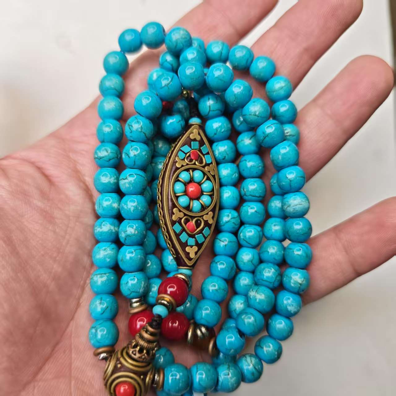 尼泊尔铁线纹蓝项链男女款