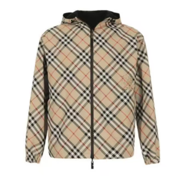 未使用 BURBERRY/博柏利 双面穿连帽纯色格子长袖拉链夹克外套 