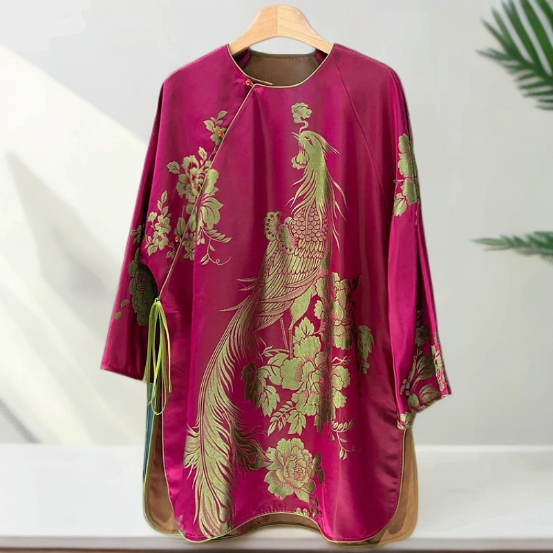 『珍品老缎』新中式国风穿搭新款桑蚕丝斜襟优雅贵气上衣