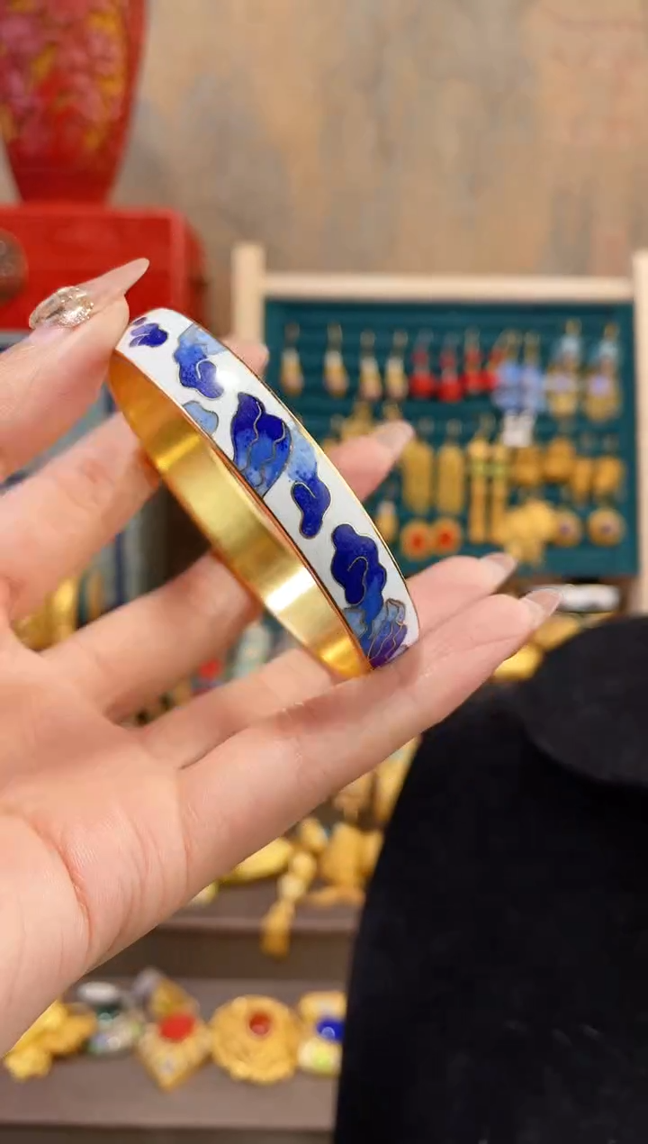 【闪购商品】非遗景泰蓝扁镯子粗白色58-62