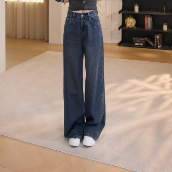 MARDI KNOW系列秋冬季百搭宽松女牛仔裤休闲裤子长裤高腰阔腿牛仔