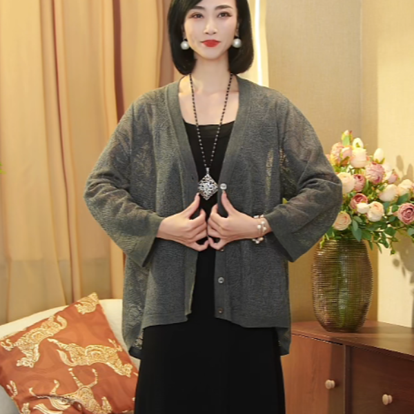 2038【天丝/设计款】2025夏季新款镂空冰丝开衫空调衫薄款防晒外衣