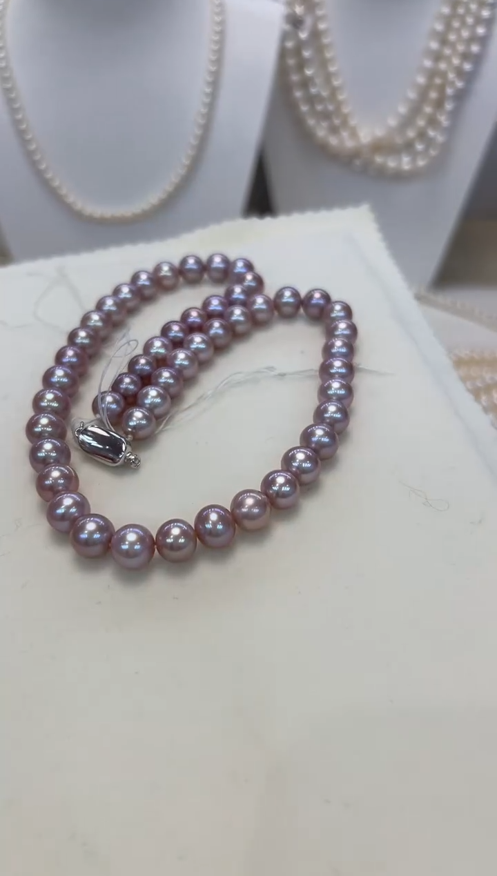 【闪购商品】淡水珍珠颈饰银S925镶嵌8.5-9.5MM无核彩珠项链