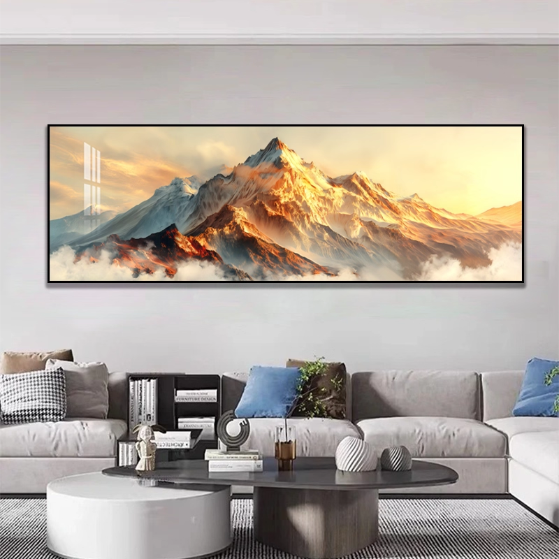 轻奢日照金山客厅装饰画大气风景画高级感背靠山水画背景墙装饰画