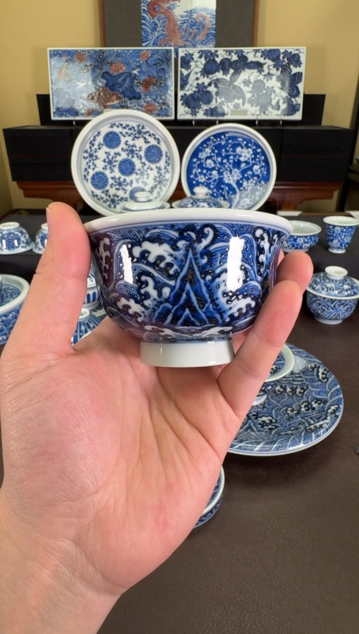 【闪购商品】瓷片无关风月海水江涯纹大压手杯