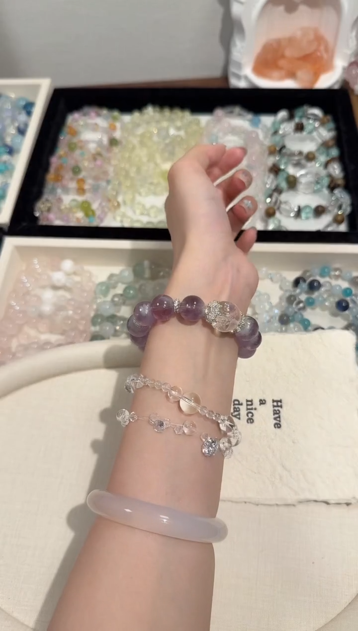 水晶手串未镶嵌紫绒雪雾4.0