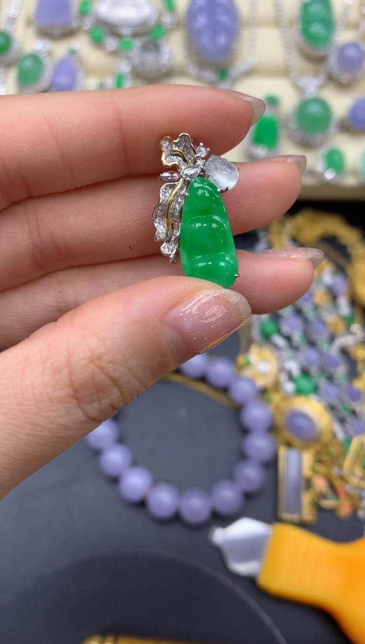 【闪购商品】翡翠耳饰18K金镶嵌423-中国好珍宝