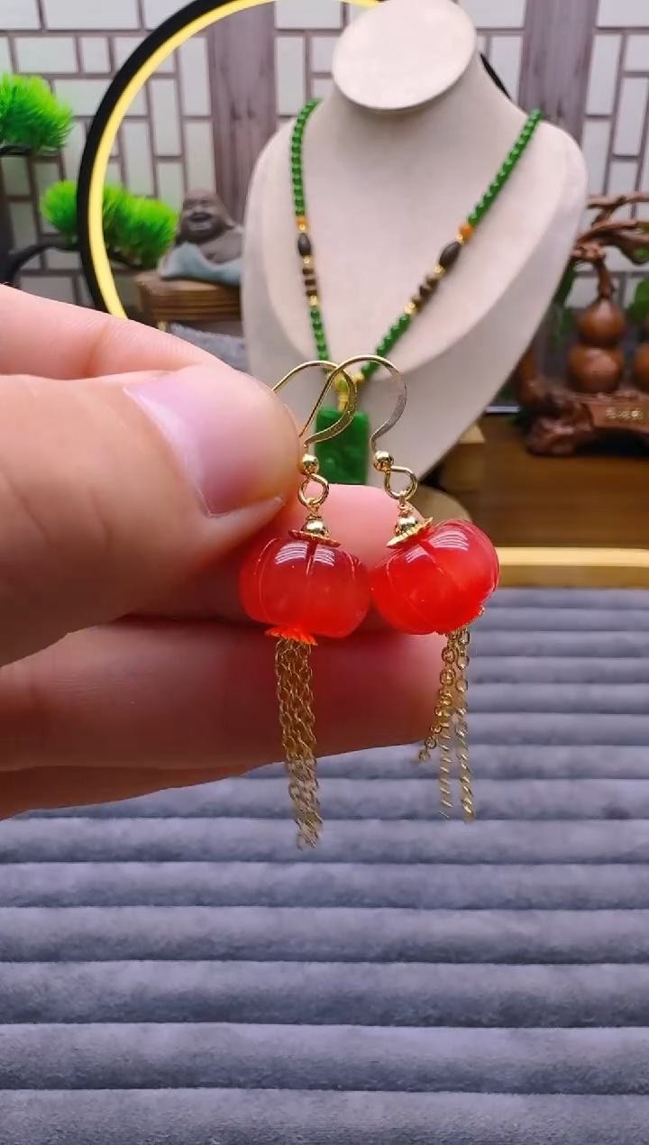 14K金镶嵌翡翠耳饰E77    