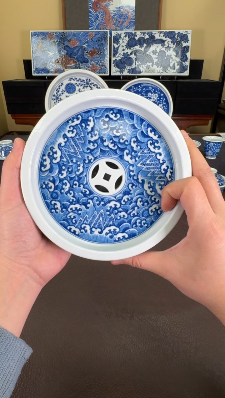 【闪购商品】瓷片羿器窑海水江涯纹茶船