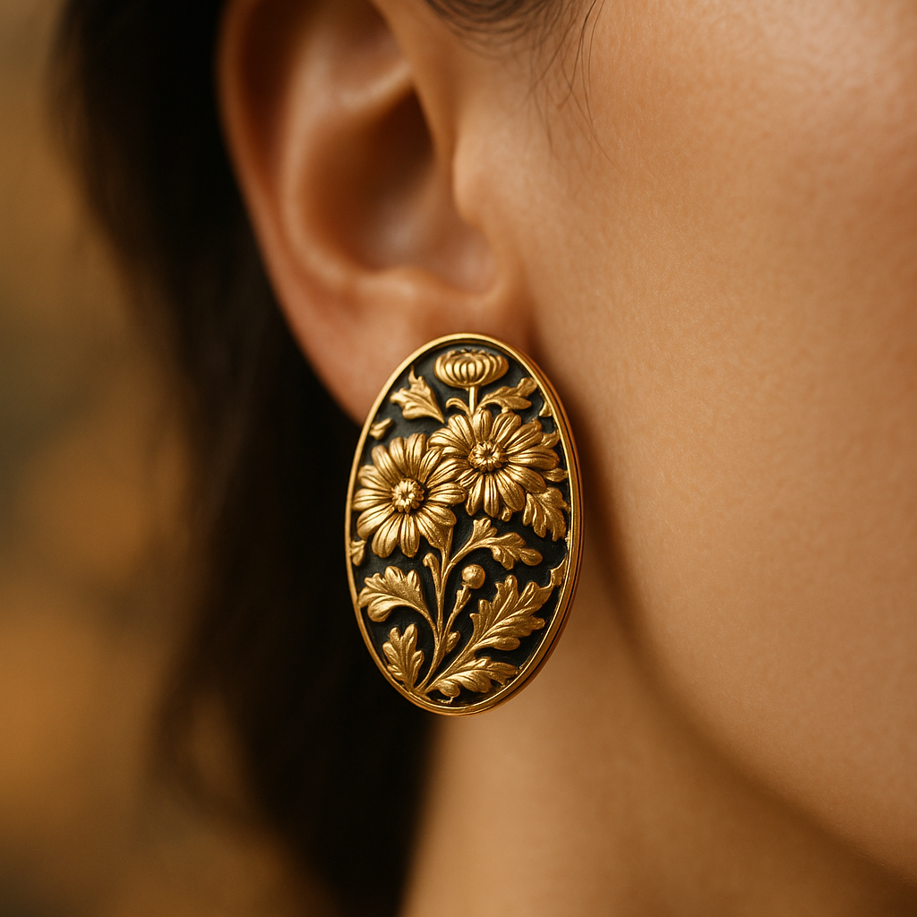 黄铜珐琅耳饰 【一副老画】手工复古气质耳钉轻奢中古简约宫廷风