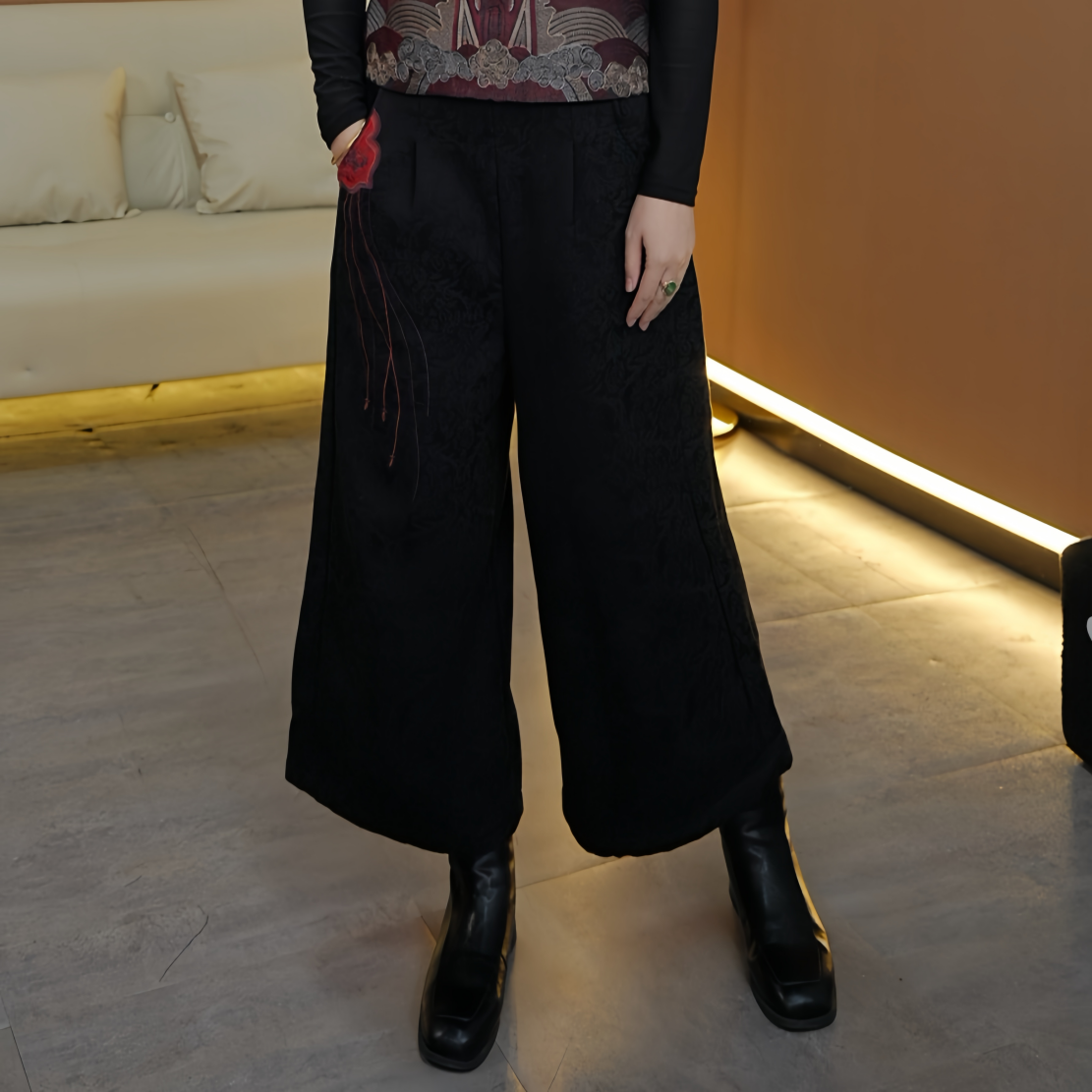 保暖加绒加厚新款百搭国风棉裤女士中年新中式高腰显瘦休闲直筒裤