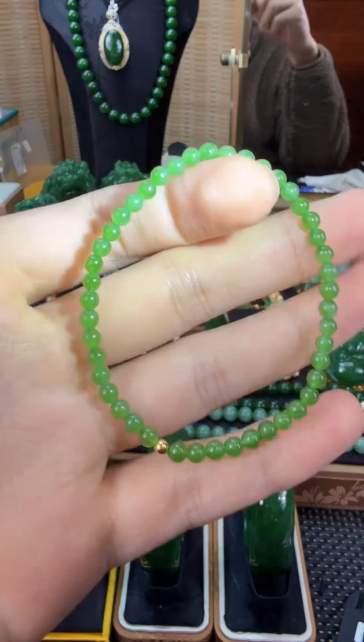 【闪购商品】和田玉（碧玉）手串18K金镶嵌 