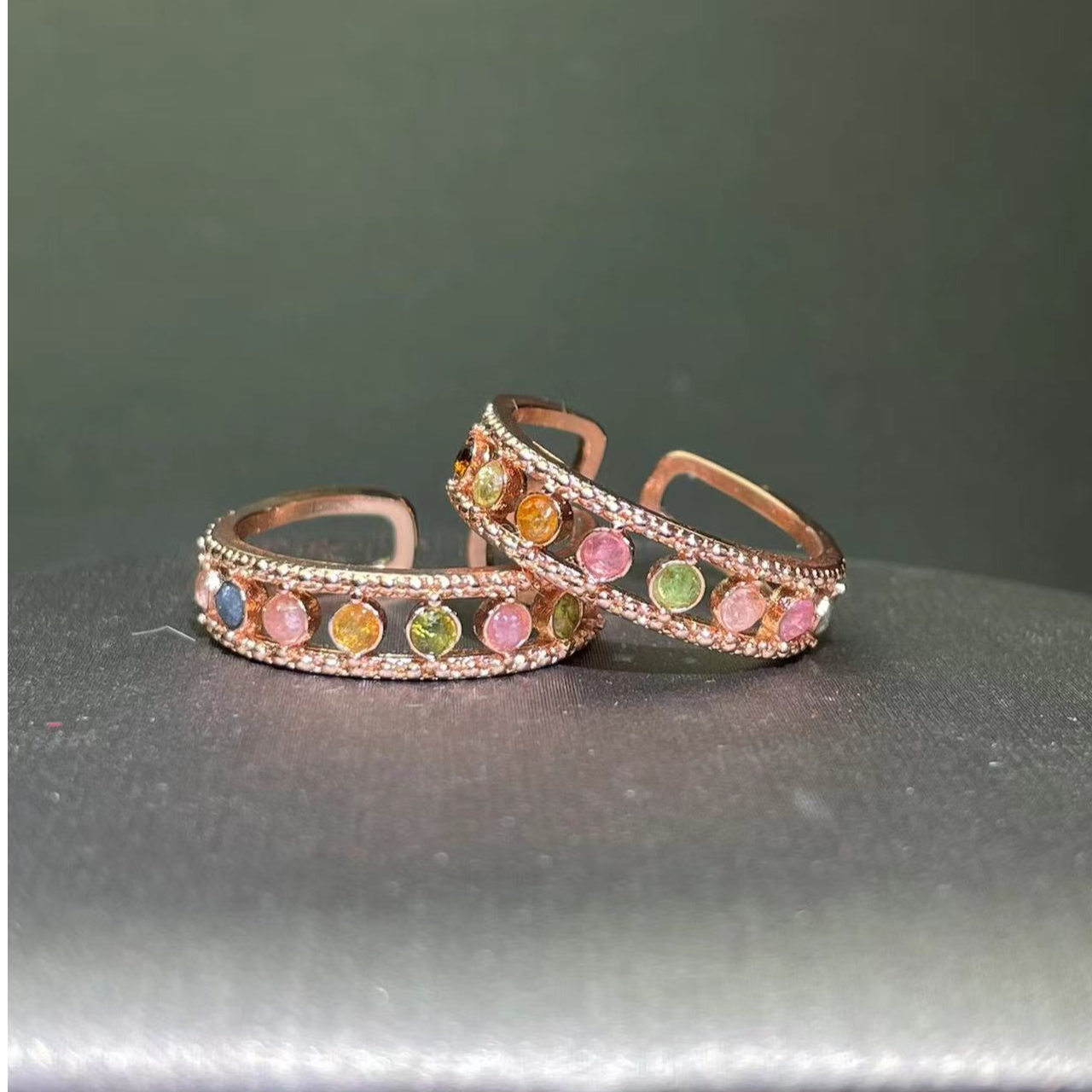 优选气质轻奢马卡龙碧玺排戒多样性发其一