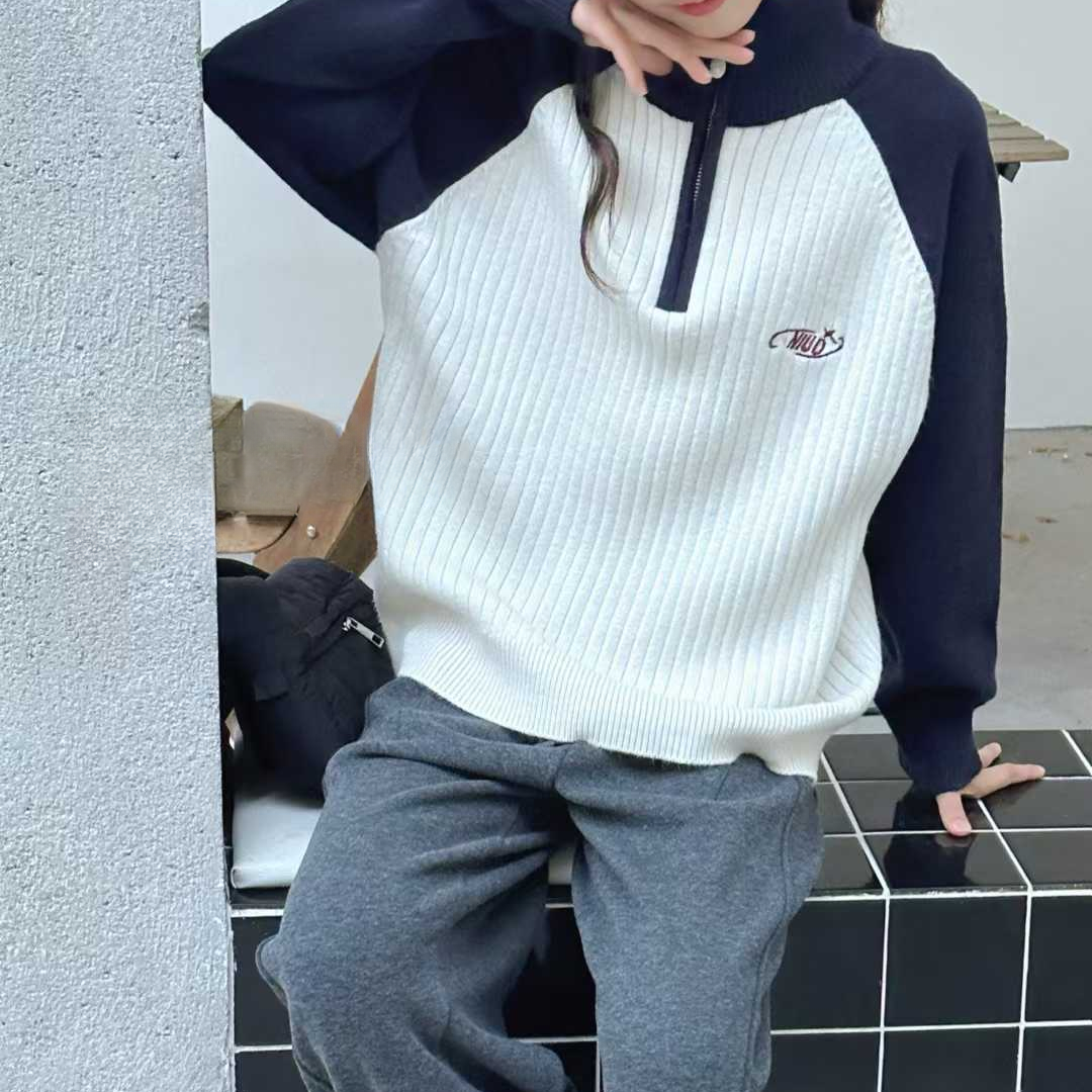男女童半开拉链毛衣打底针织衫7235