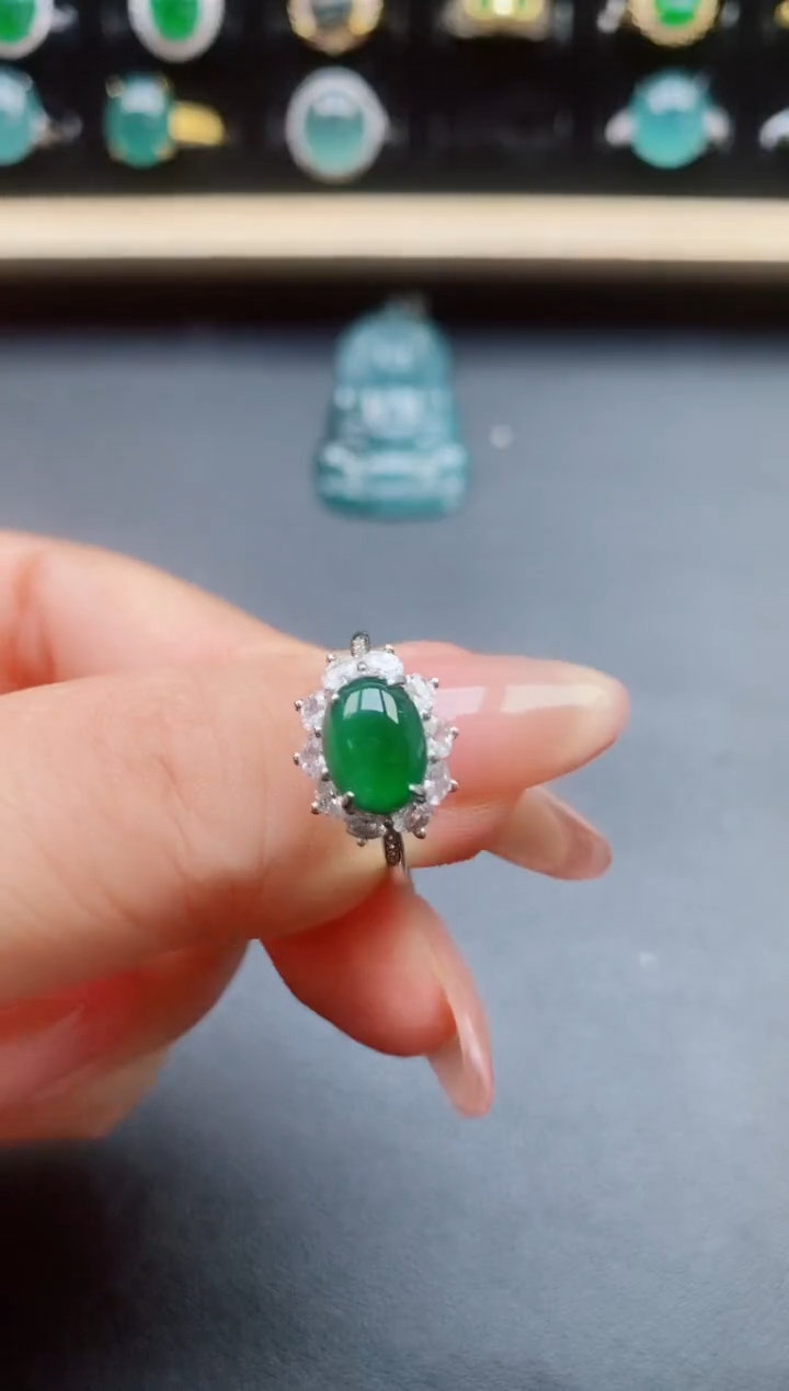 翡翠戒指银S925镶嵌21321