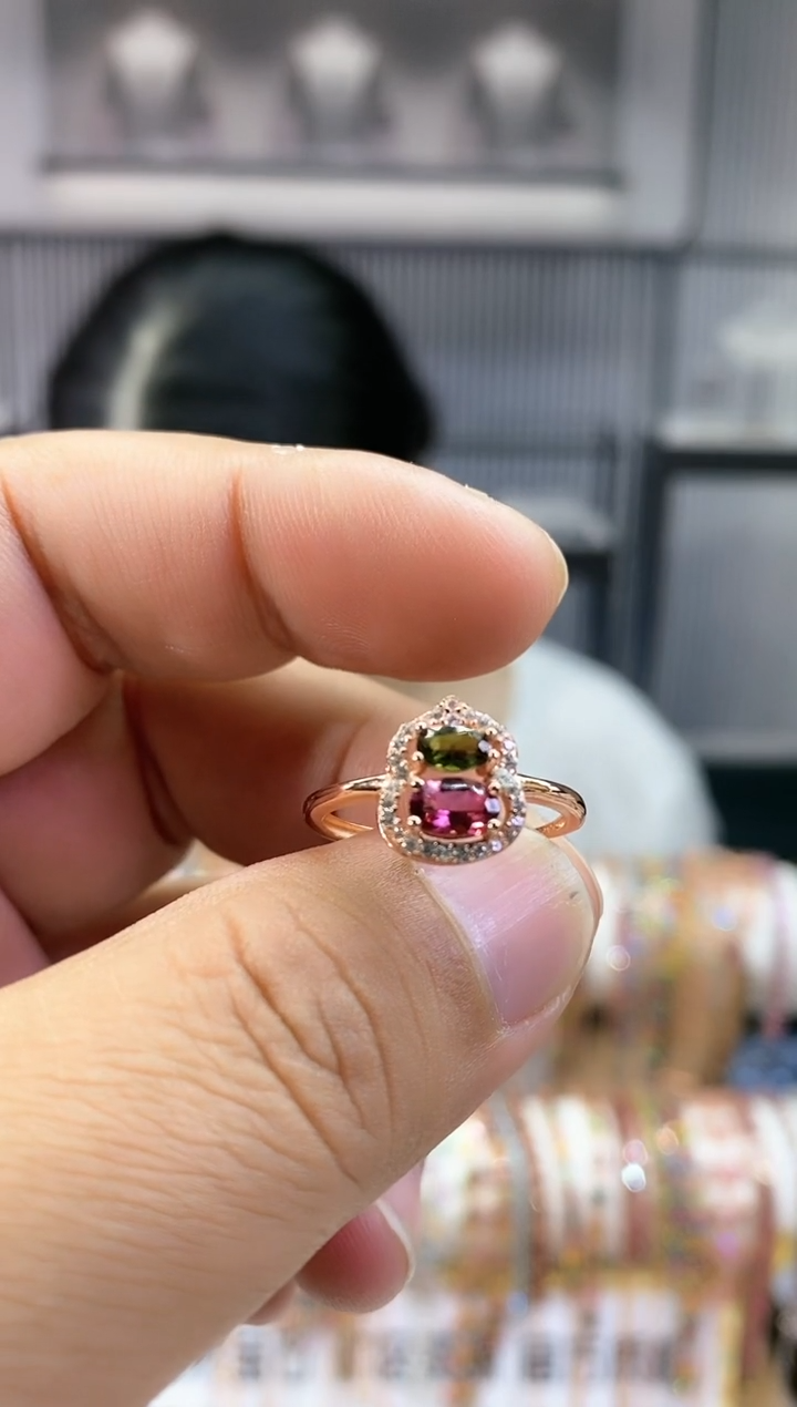 银S925镶嵌戒指碧玺345354345354354