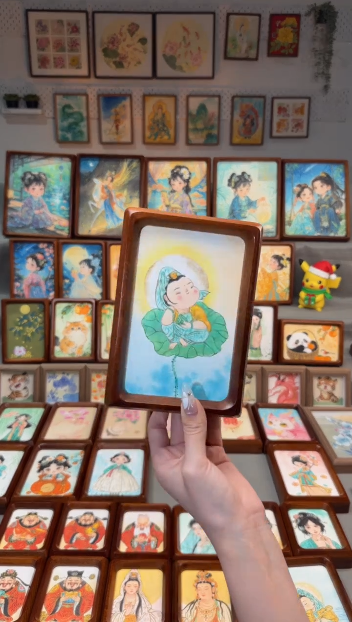国画荷叶观音 手绘国画6