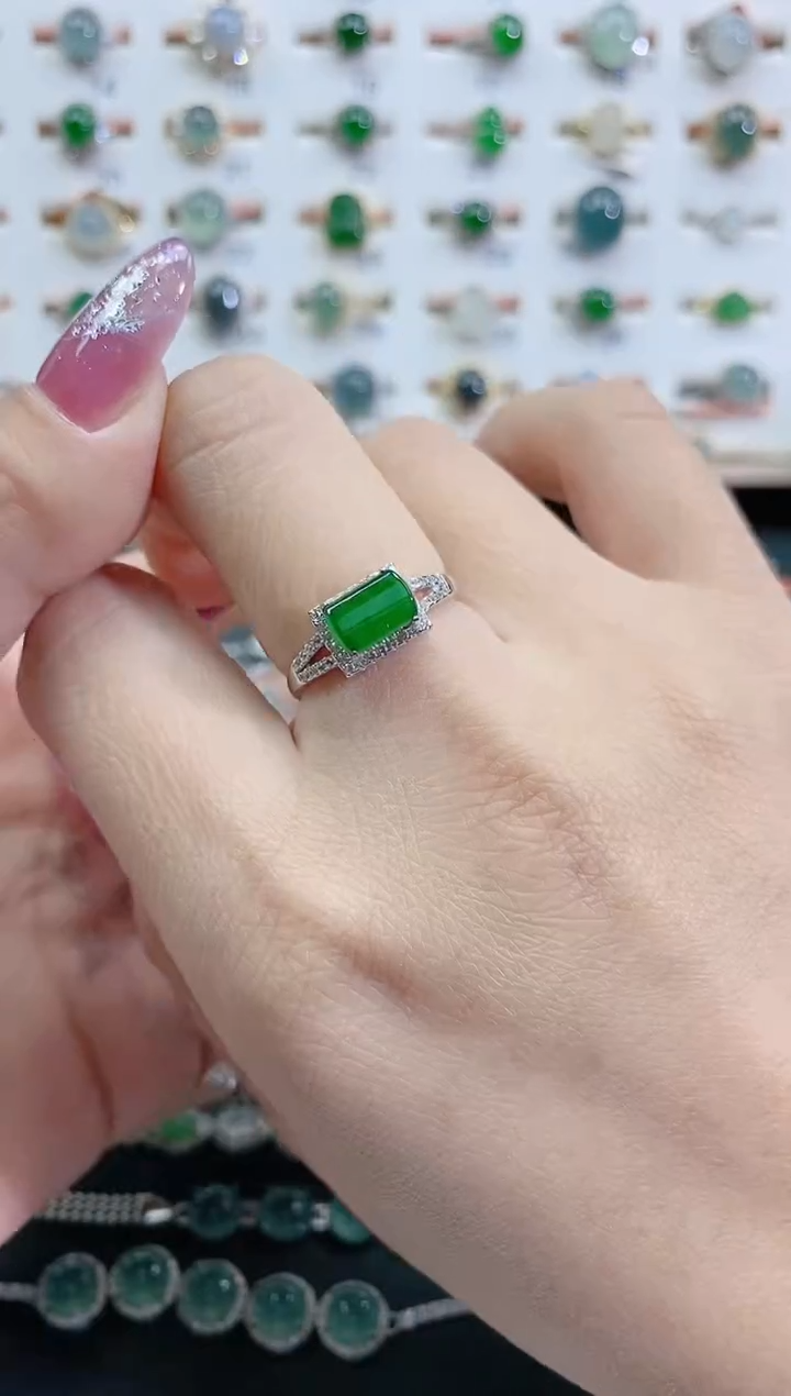 银S925镶嵌戒指翡翠天然翡翠