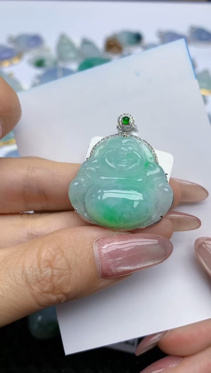 【闪购商品】翡翠挂件18K金镶嵌天然翡翠A货