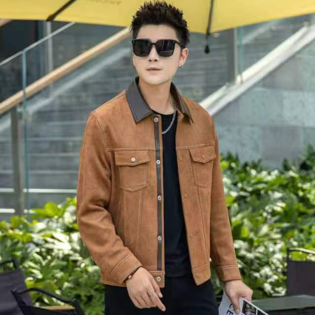 男生穿搭夹克爆款2025新款男生穿搭轻奢夹克麂皮外套潮流休闲男装