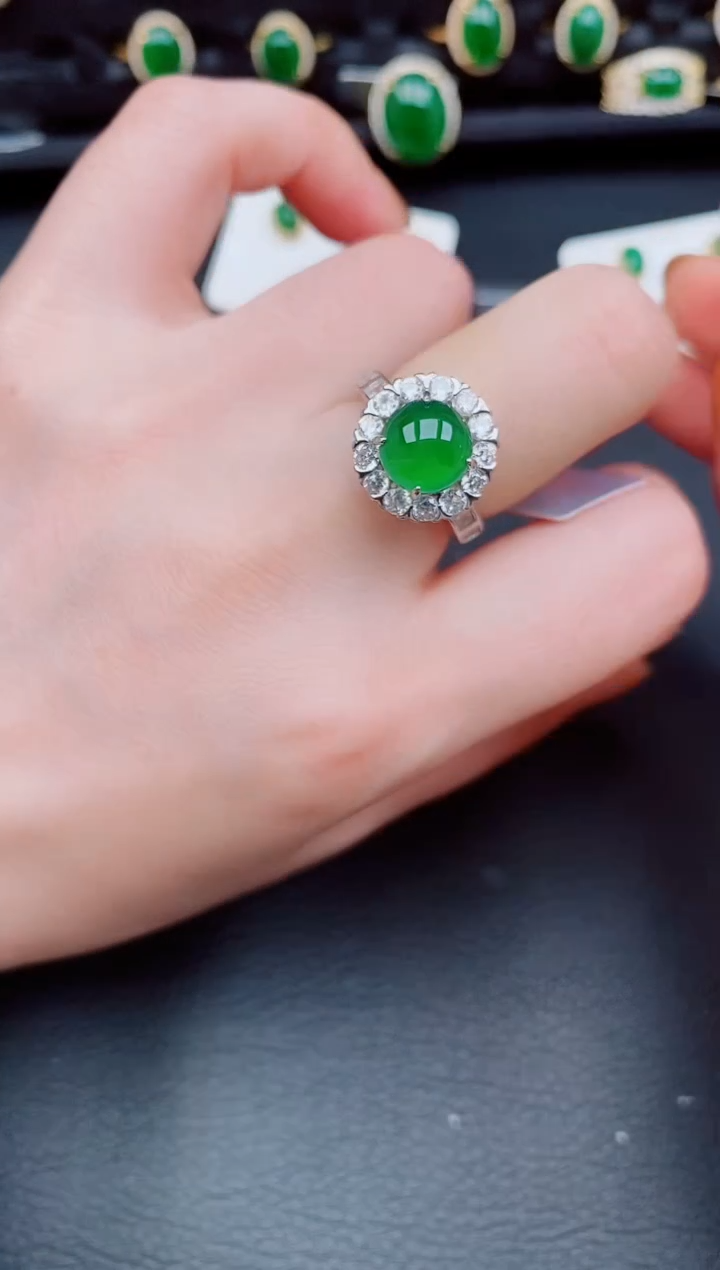 【闪购商品】翡翠戒指银S925镶嵌天然a货翡翠222
