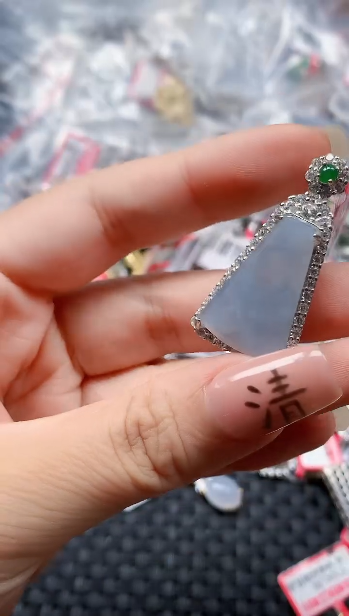 银S925镶嵌戒指翡翠天然A货缅甸翡翠