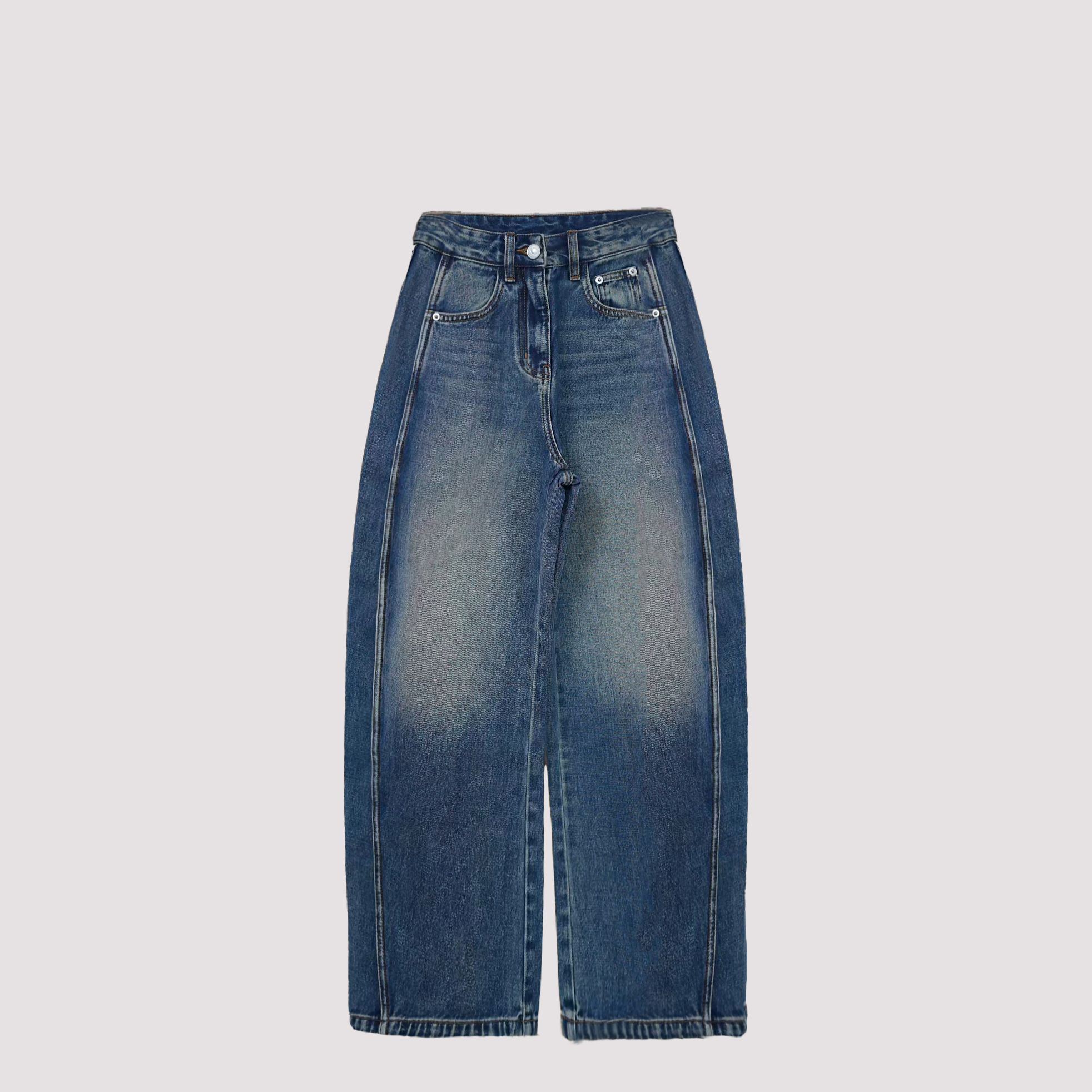 2025年秋冬季专柜同款高密度垂感面料结构型弯刀牛仔裤宽松女