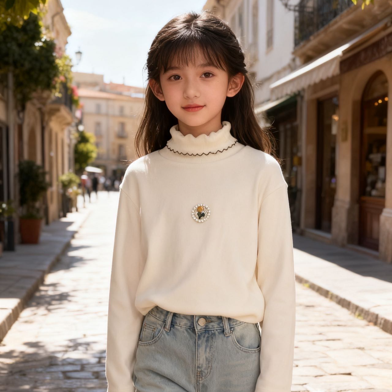 833高端专享儿童冬季蚕丝打底衫杏色