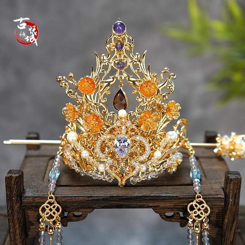 古悦倾城【初璃束发冠】古风汉服男女通用长流苏头冠手工女头饰