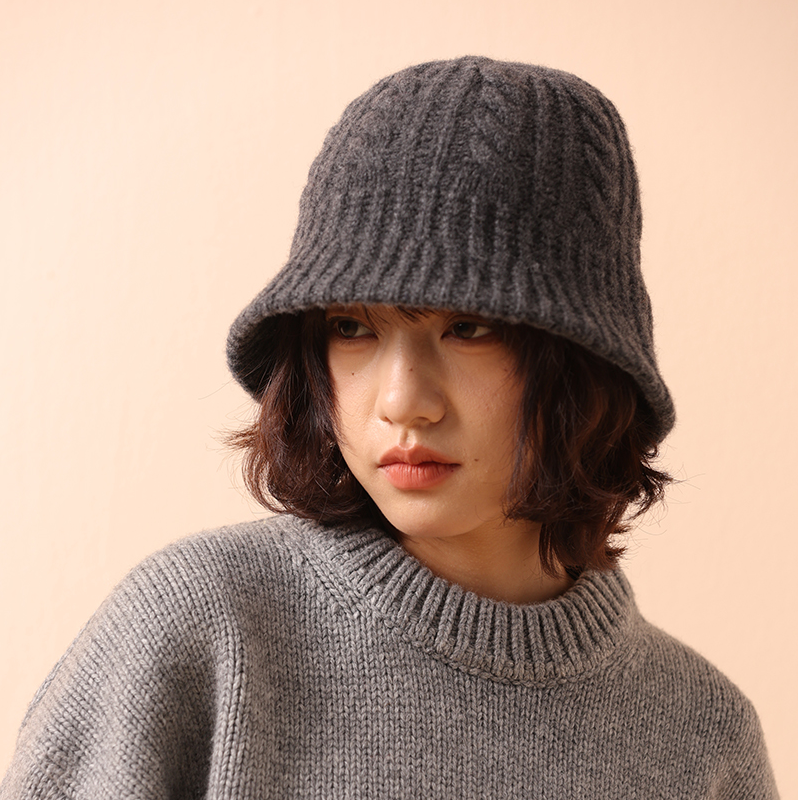 时尚麻花针织羊毛盆帽简约圆顶宽檐小檐渔夫帽软糯针织帽百搭时尚