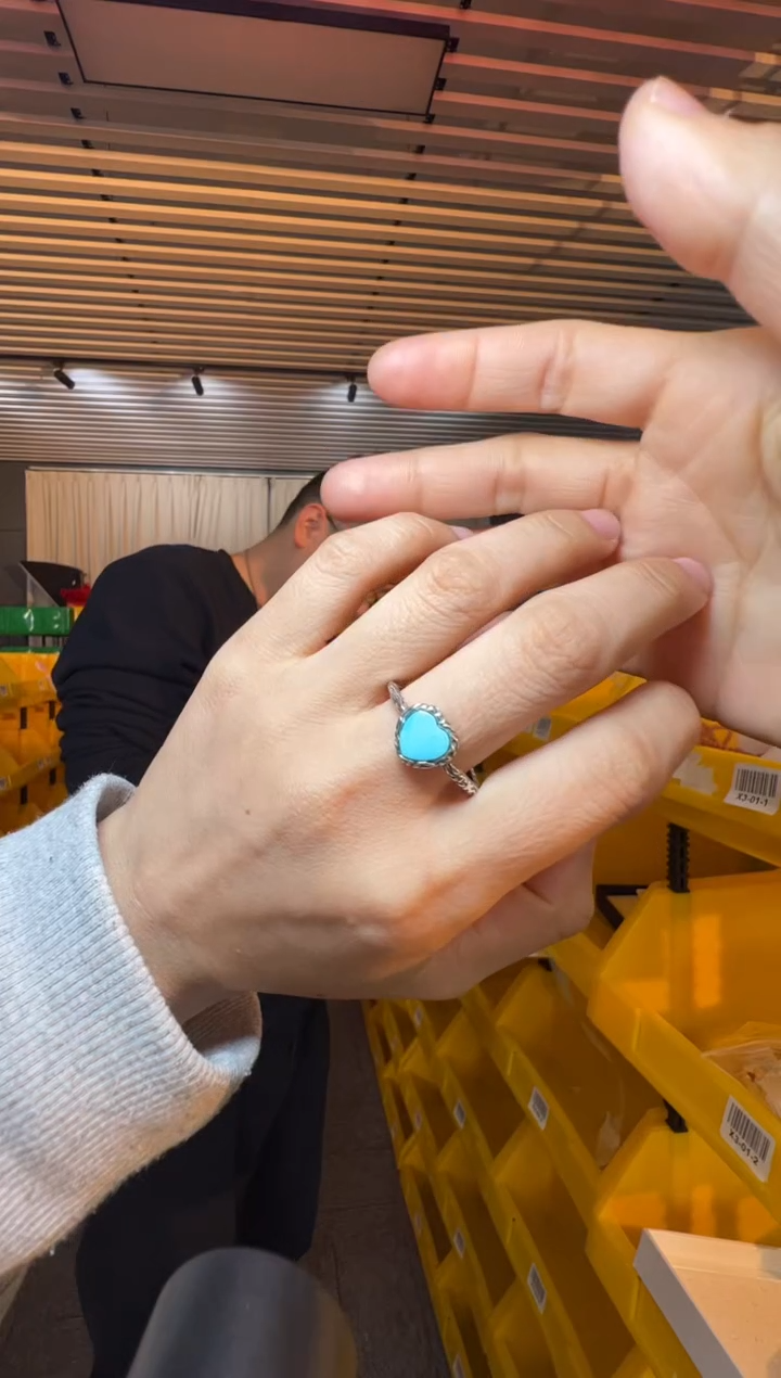 【闪购商品】绿松石戒指银S925镶嵌绿松石爱心戒指