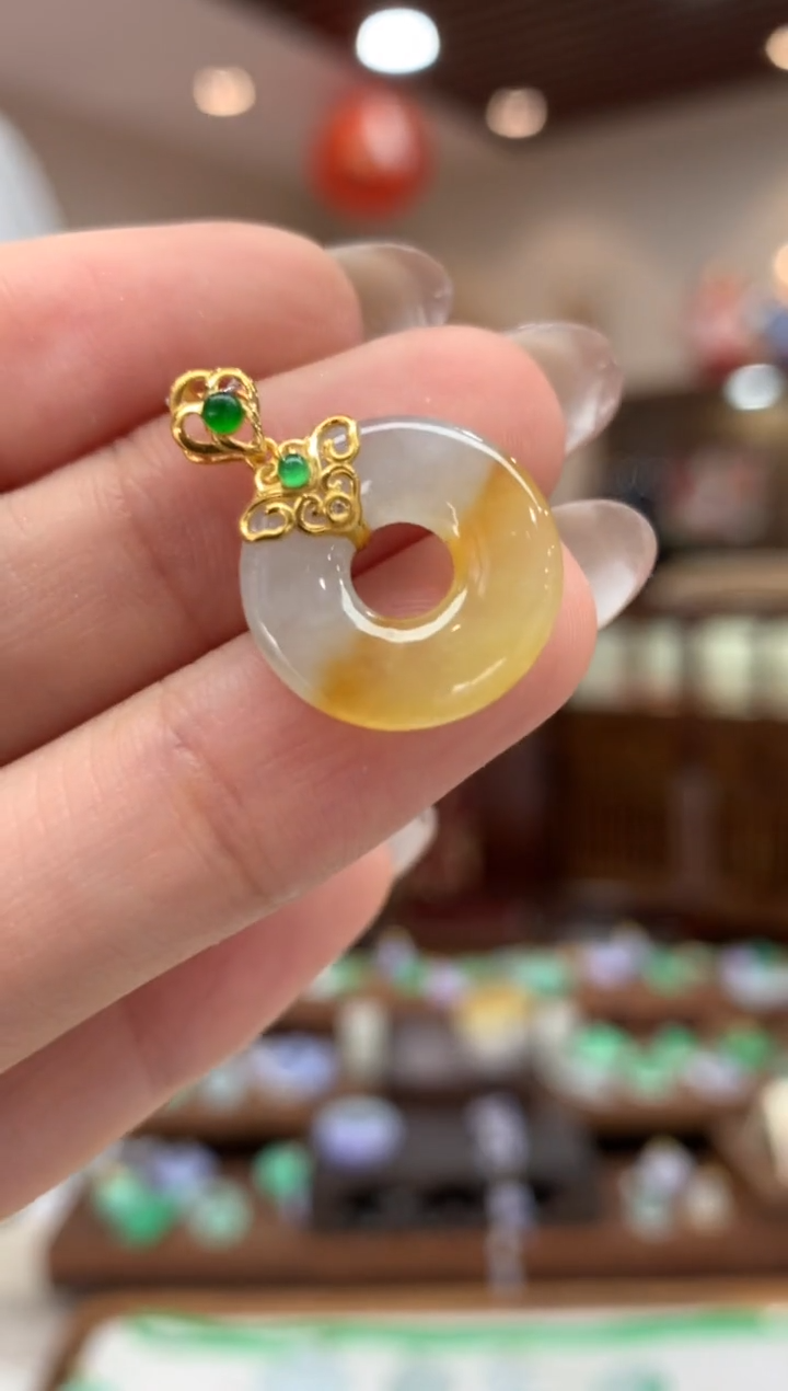 【闪购商品】翡翠18K金镶嵌吊坠(不含链)甜甜圈