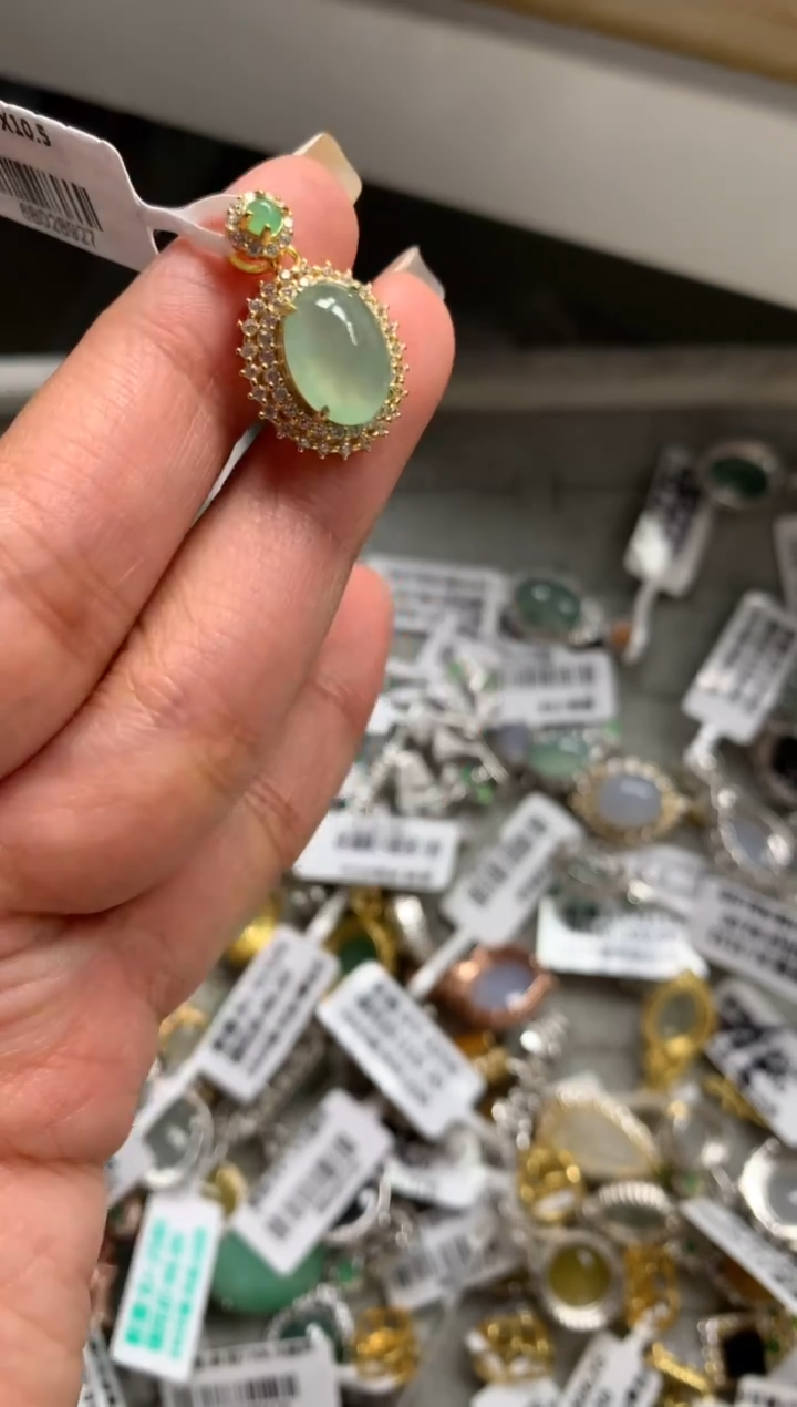 银S925镶嵌戒指翡翠吊坠